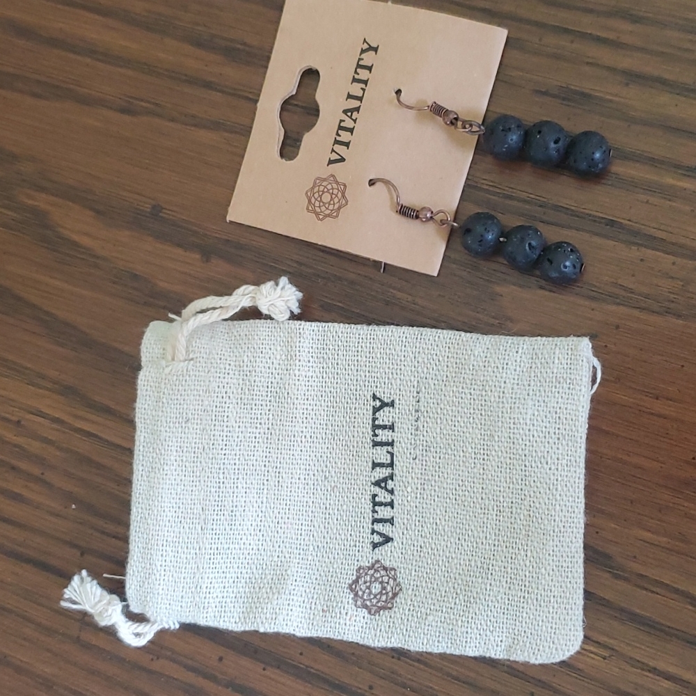 Vitality Extracts Essential Oil Diffuser Dangle Earrings Lava Stone NEW